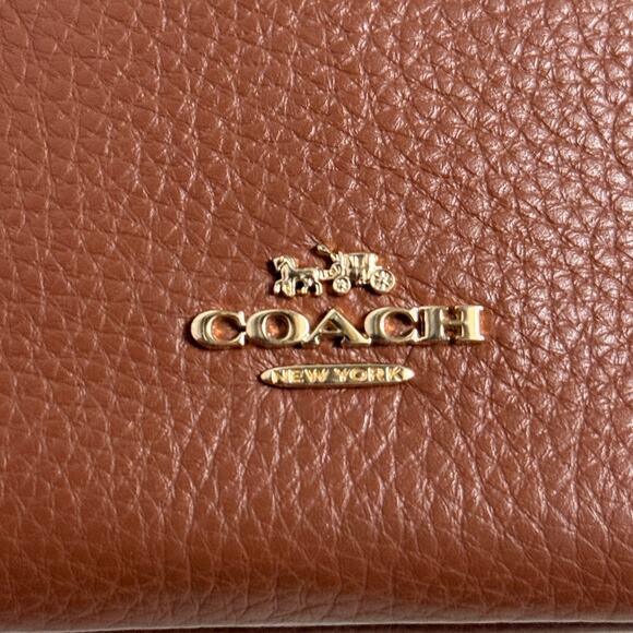 Coach Double Zip Wallet Wristlet Pebbled Leather Brown - Picture 5 of 5